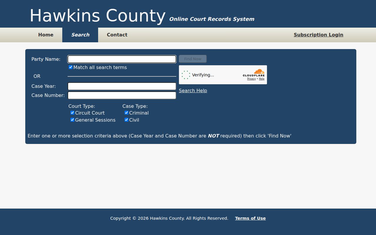 Hawkins County case lookup form fields
