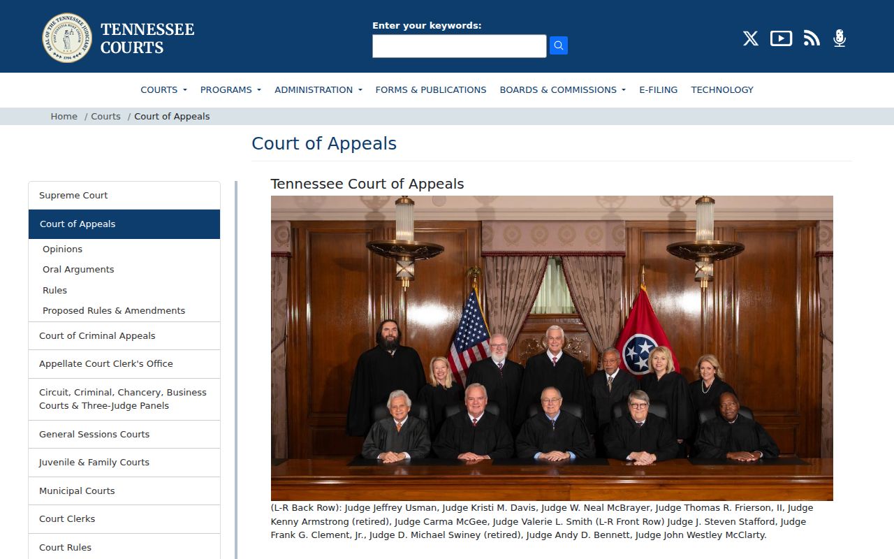 Official Tennessee Court of Appeals information page