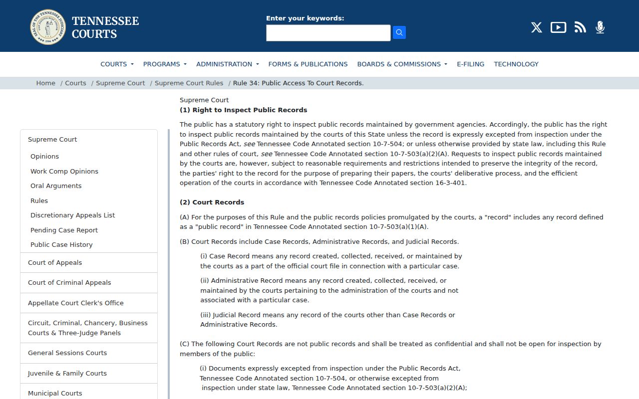 Rule 34 for Hawkins County court record access