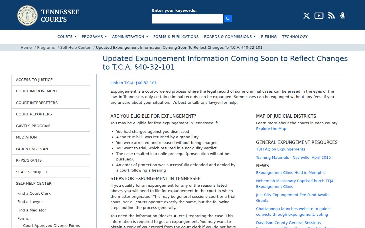 Tennessee expungement process for Hawkins County court records
