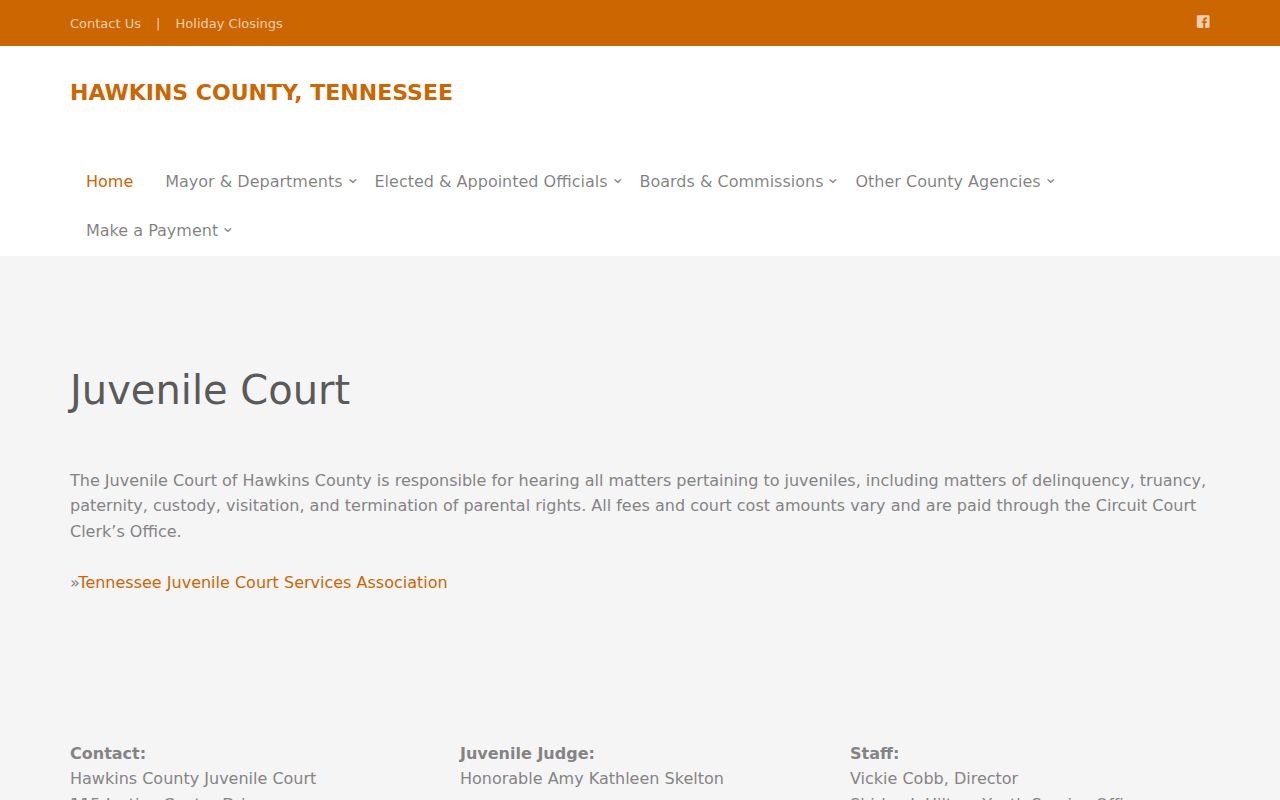 Official Hawkins County Juvenile Court information page