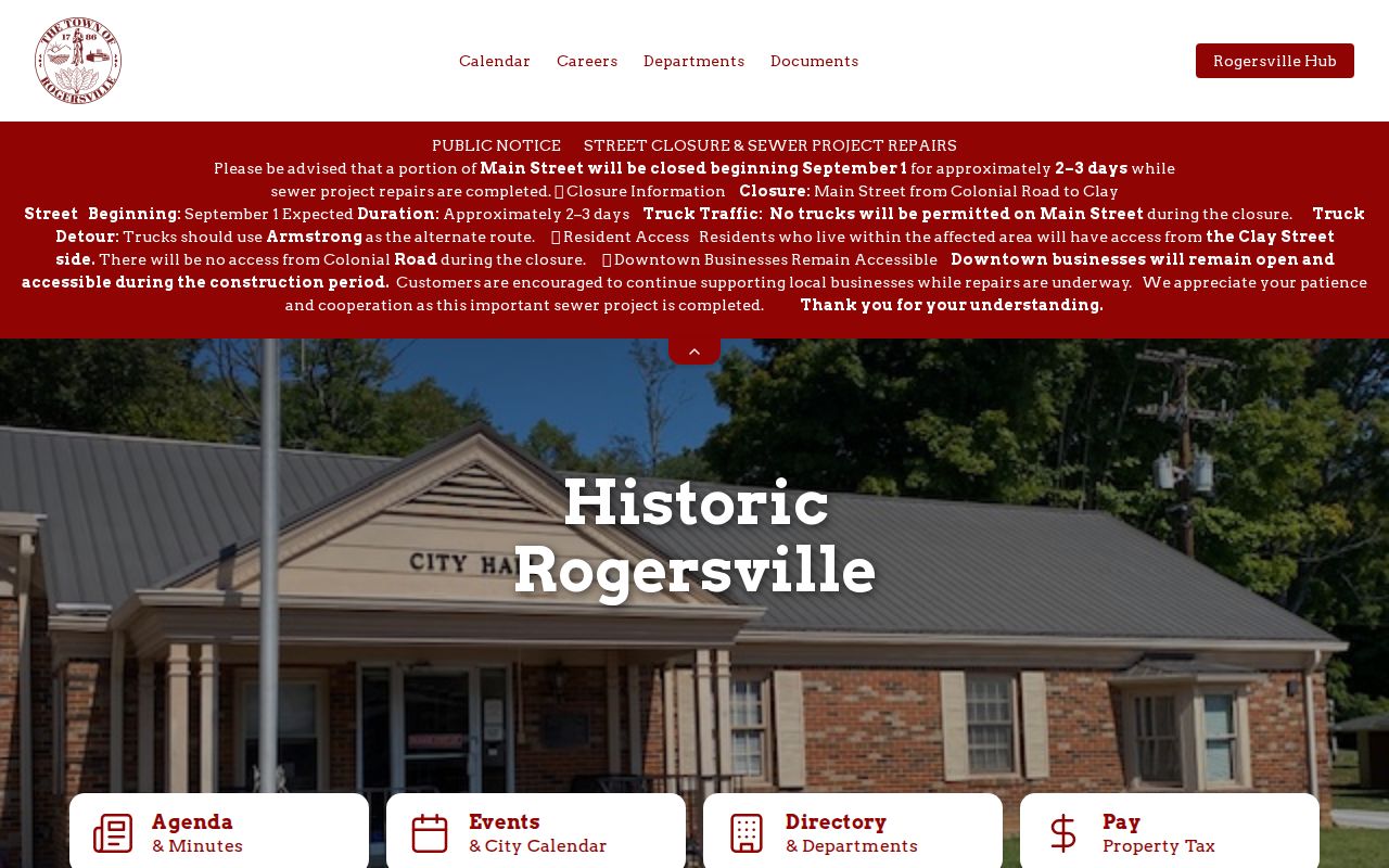 Official Rogersville city government website and City Hall information