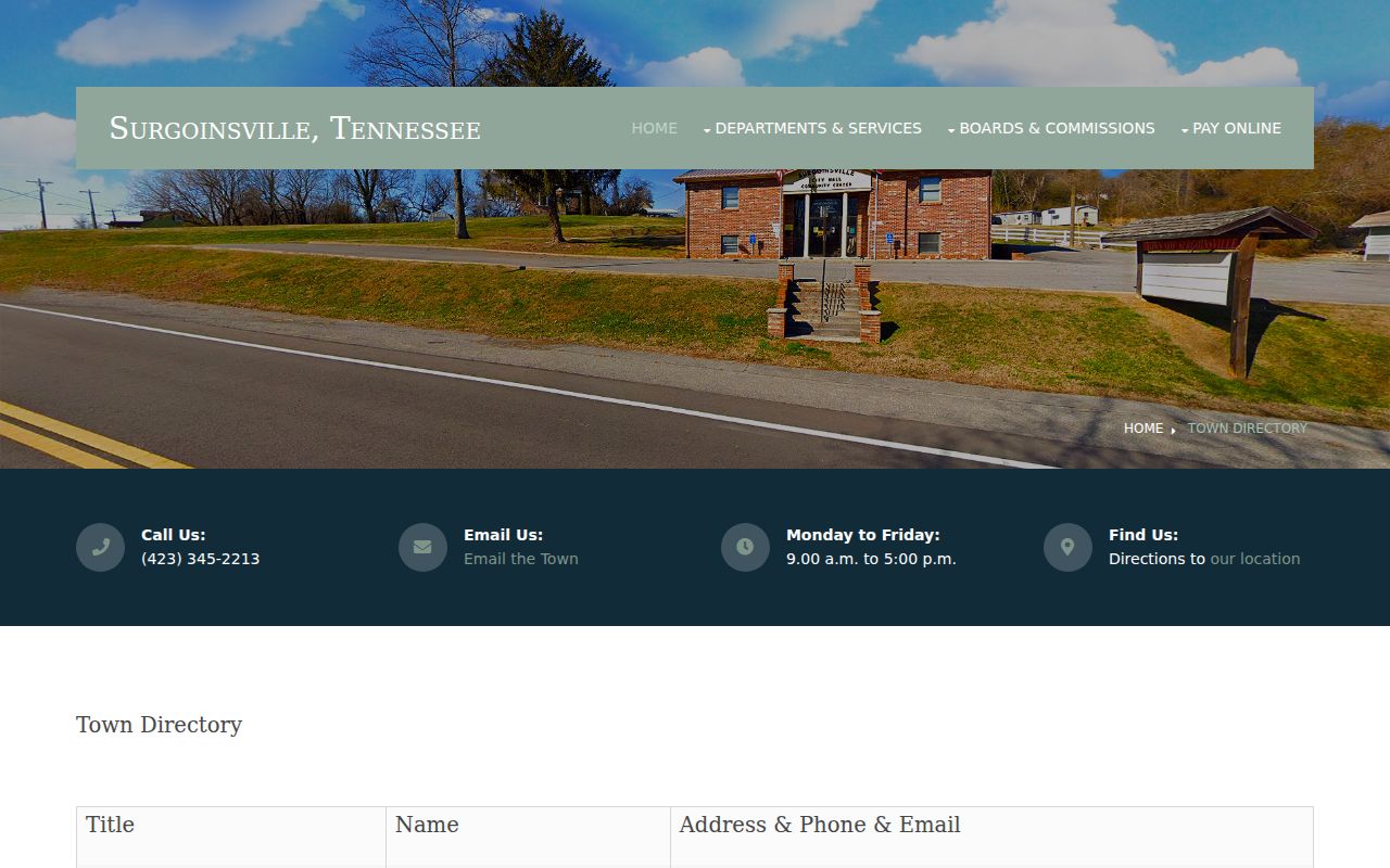 town directory with municipal Surgoinsville court contacts