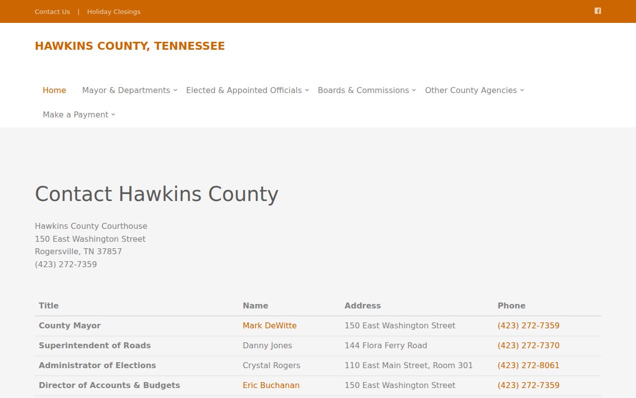Hawkins County contact directory for court offices