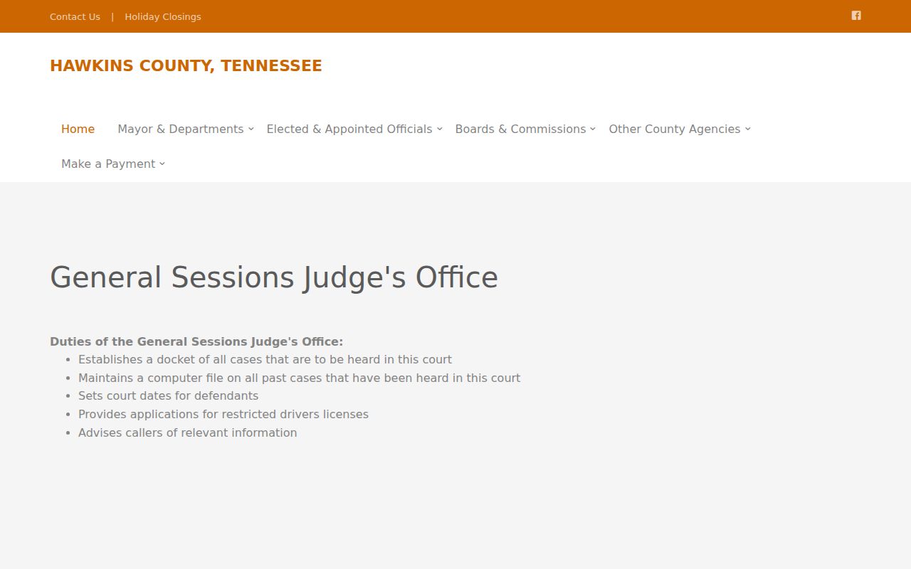 Hawkins County General Sessions Court docket and contact page